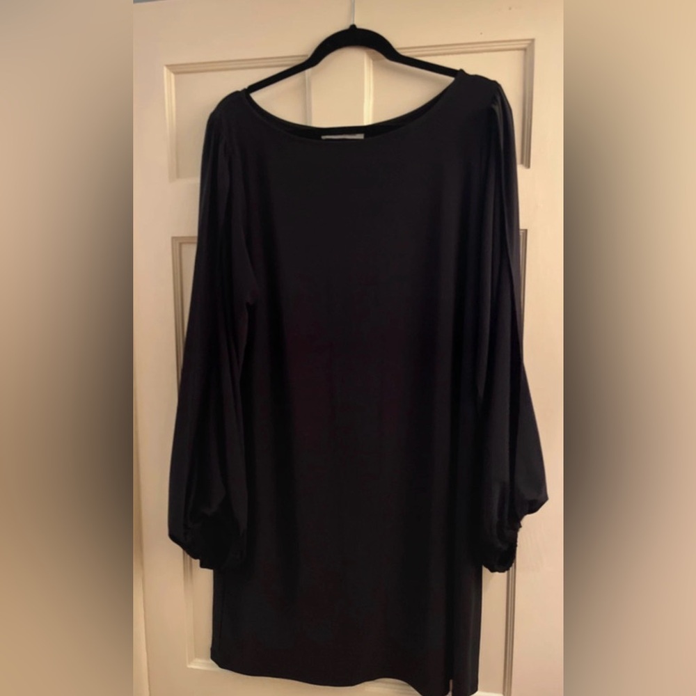 Elegant Women's Black Dress with Puffy Long Sleeves and open arms Large